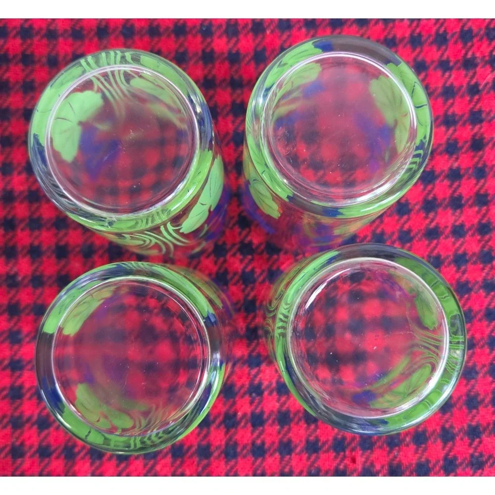 Vintage Kraft Swanky Swig Blue Violet Juice Glasses 4oz Set of 4 Hazel Atlas MCM